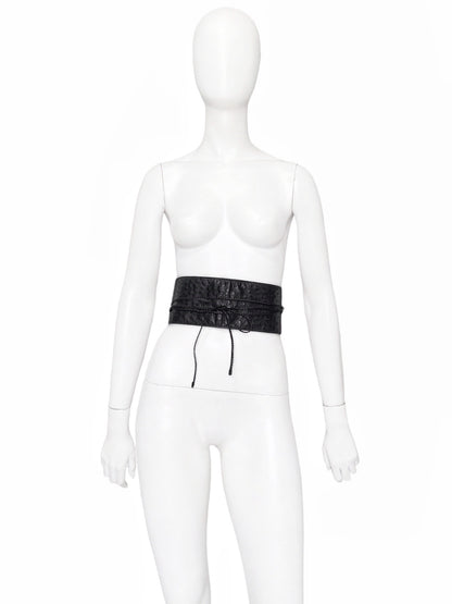 Gucci Fall 2002 Tom Ford Black Ostrich Leather Braided Wrap Obi Belt