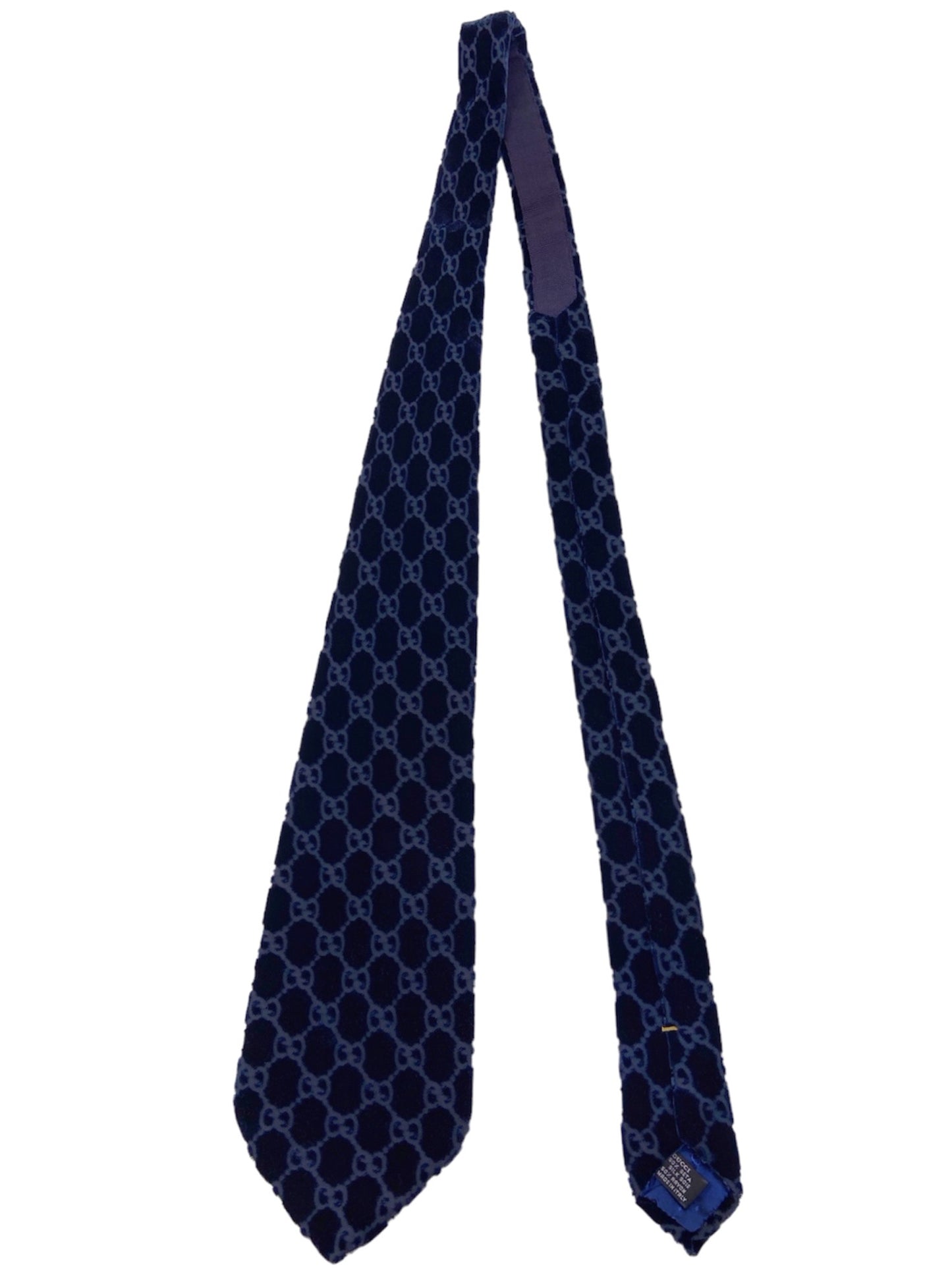 Gucci Fall 1997 Tom Ford Navy Monogrammed Velvet Silk Tie