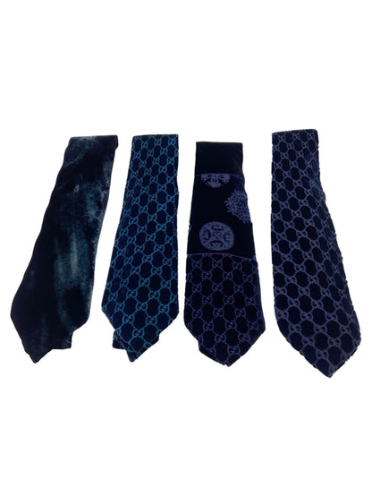 Gucci Fall 1997 Tom Ford Navy Monogrammed Velvet Silk Tie