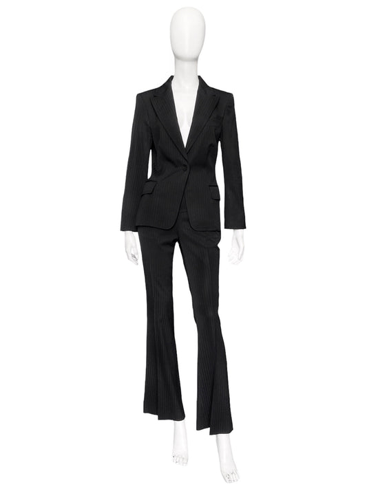 Gucci Fall 2004 Tom Ford Black Pinstriped Wool Blazer Pants Suit 44