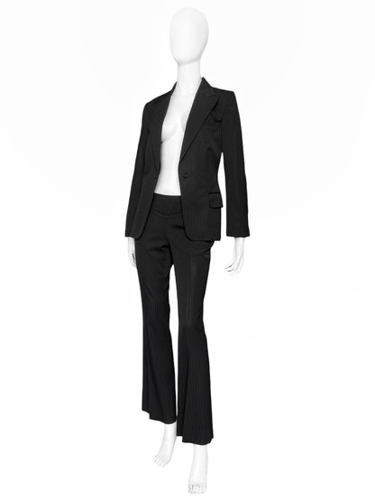 Gucci Fall 2004 Tom Ford Black Pinstriped Wool Blazer Pants Suit 44