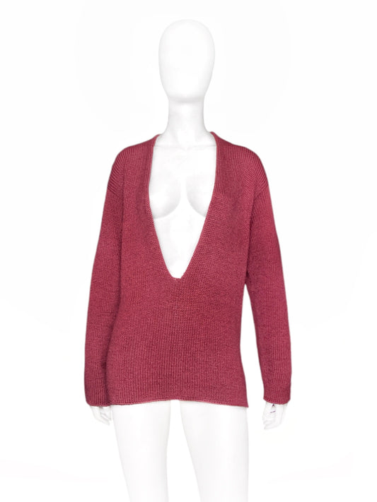 Hermès Spring 2000 Martin Margiela Jane Birkin Burgundy Silk Vareuse Knit Sweater S