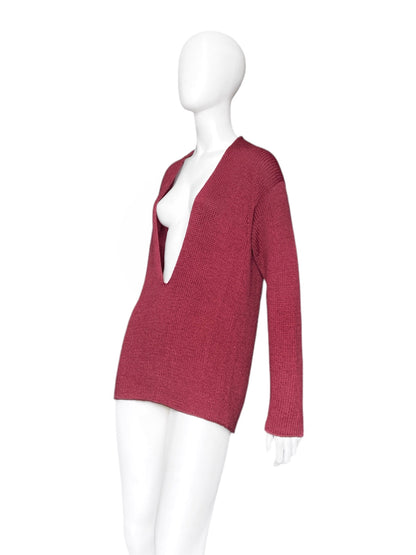 Hermès Spring 2000 Martin Margiela Jane Birkin Burgundy Silk Vareuse Knit Sweater S