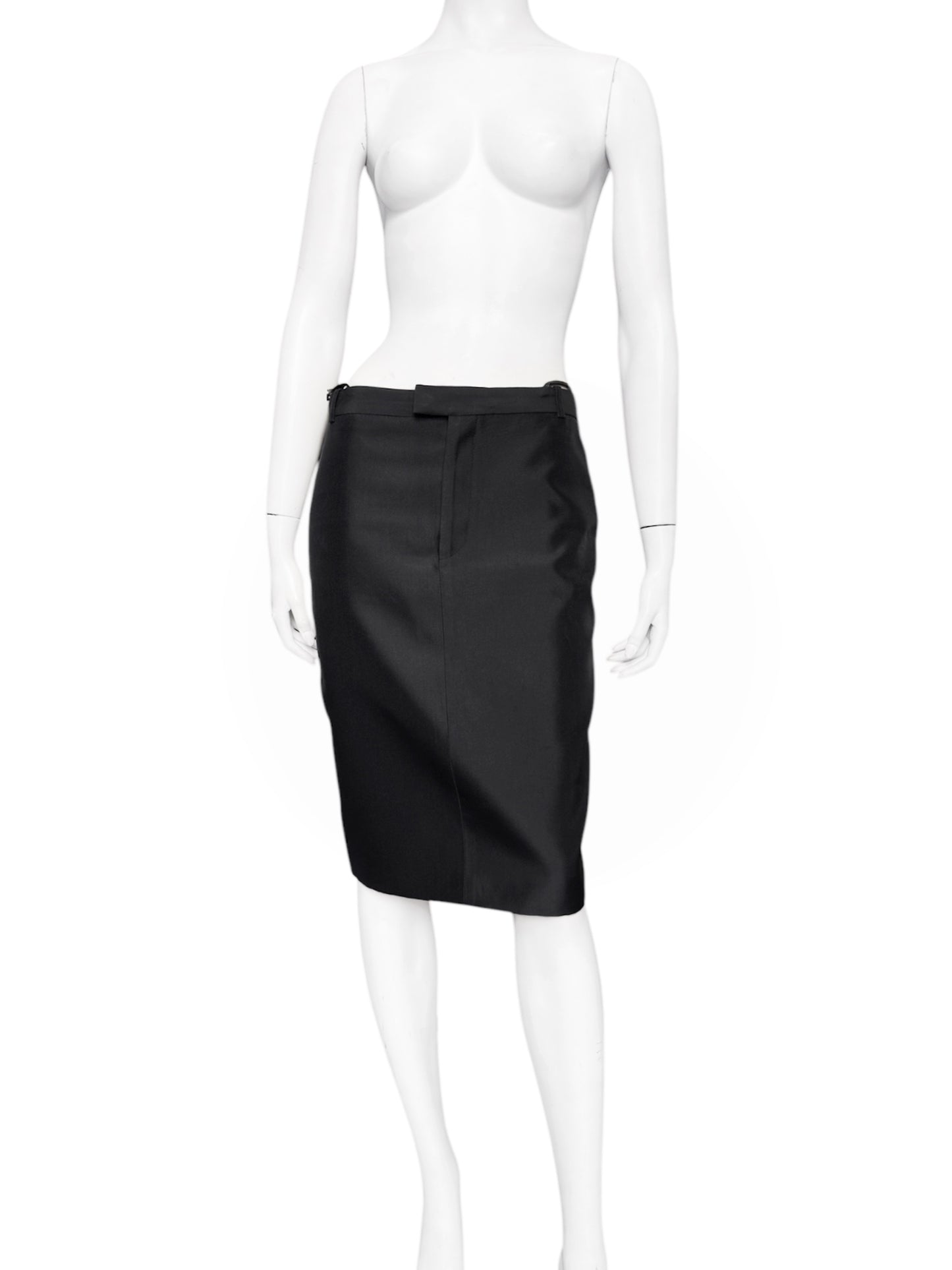 Gucci Spring 1998 Tom Ford Look #38 Swarovski G-String Leather Strap Black Pencil Skirt 42