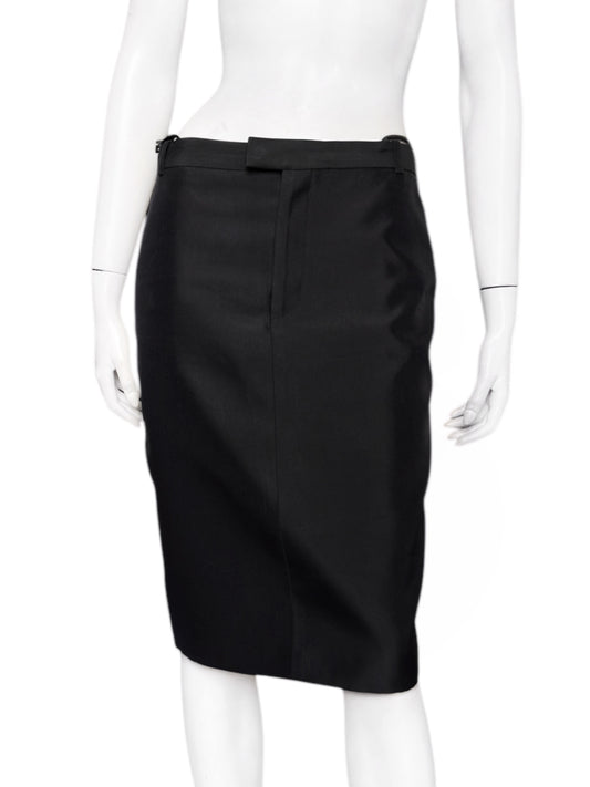 Gucci Spring 1998 Tom Ford Look #38 Swarovski G-String Leather Strap Black Pencil Skirt 42