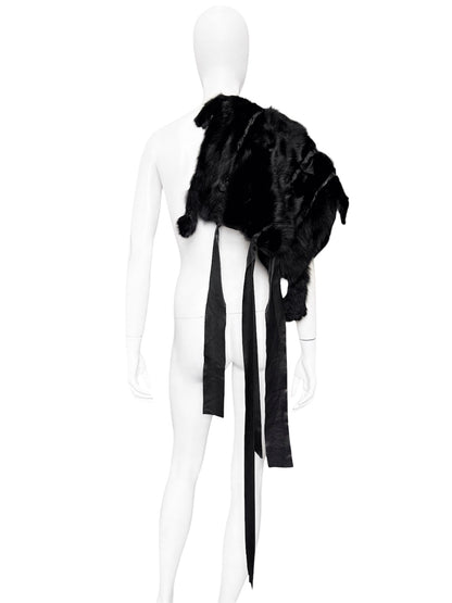 FINALE Gucci Fall 2002 Tom Ford Black Fitch Fur Pelt Stole with Leather & Silk Satin Ribbons