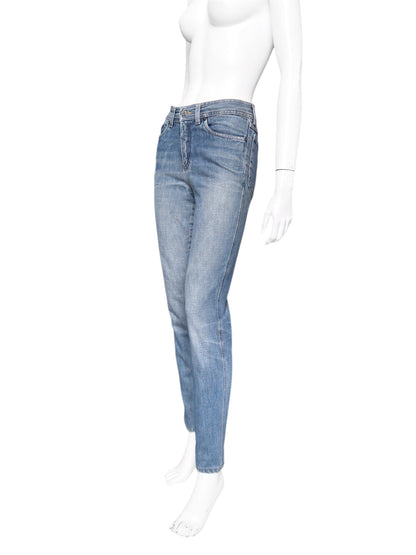 Gucci Fall 2001 Tom Ford “G” Cursive Embroidery Light Blue Washed Jeans 40