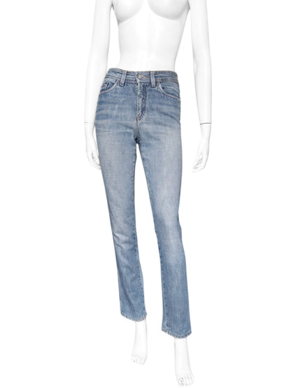 Gucci Fall 2001 Tom Ford “G” Cursive Embroidery Light Blue Washed Jeans 40