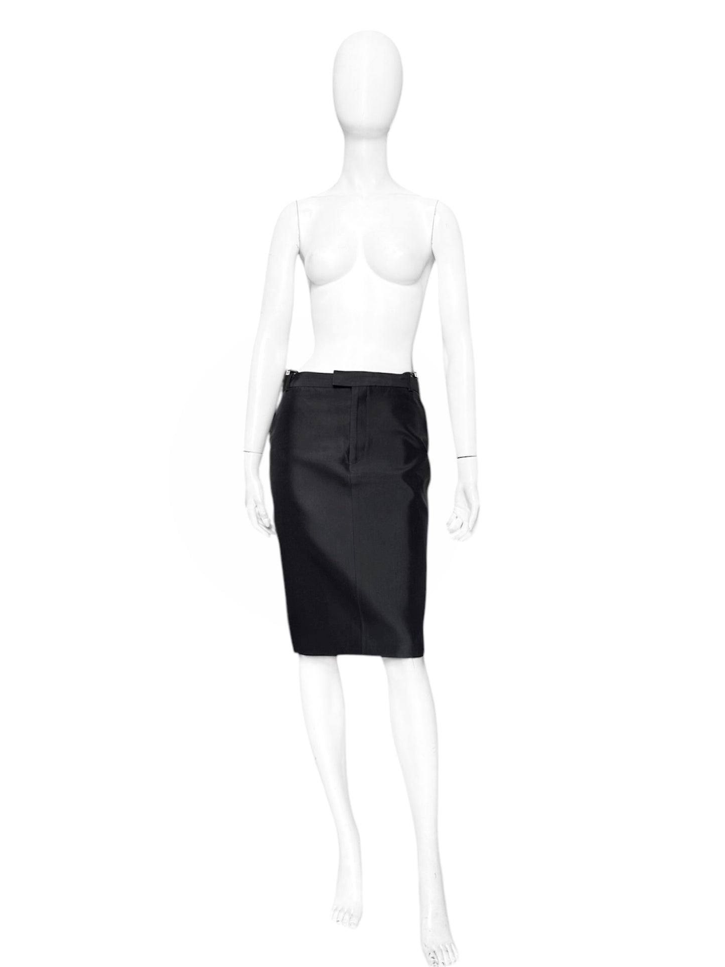 Gucci Spring 1998 Tom Ford Look #38 Swarovski G-String Leather Strap Black Pencil Skirt 42