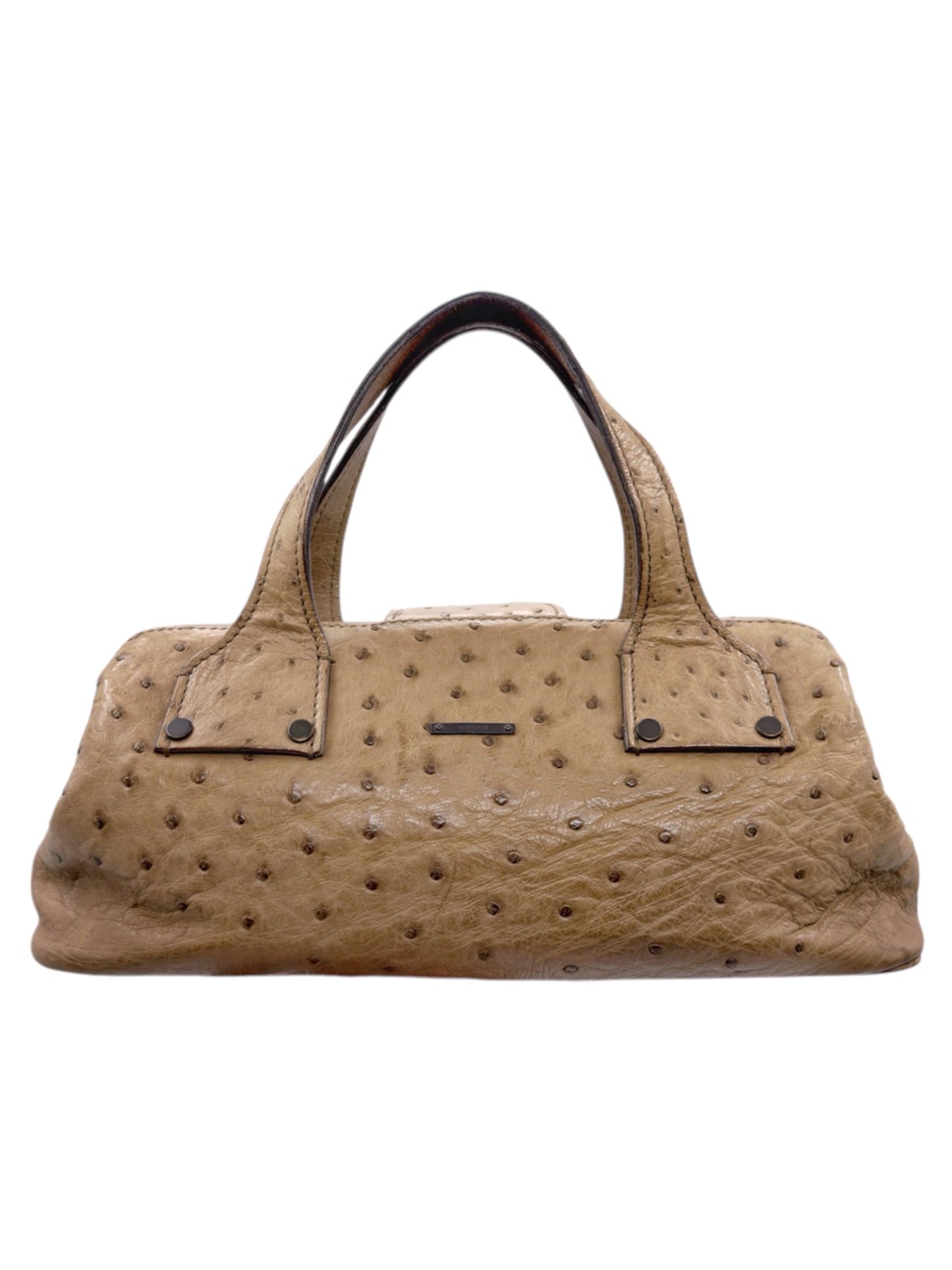 Gucci Fall 2002 Tom Ford Light Bark Beige Ostrich Leather Wooden Hook Doctors Bag Handbag