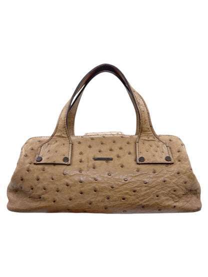 Gucci Fall 2002 Tom Ford Light Bark Beige Ostrich Leather Wooden Hook Doctors Bag Handbag