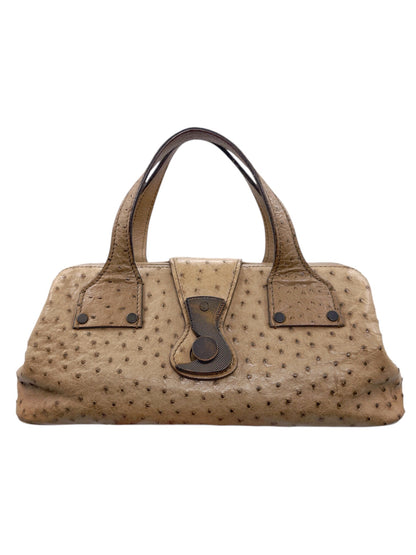 Gucci Fall 2002 Tom Ford Light Bark Beige Ostrich Leather Wooden Hook Doctors Bag Handbag