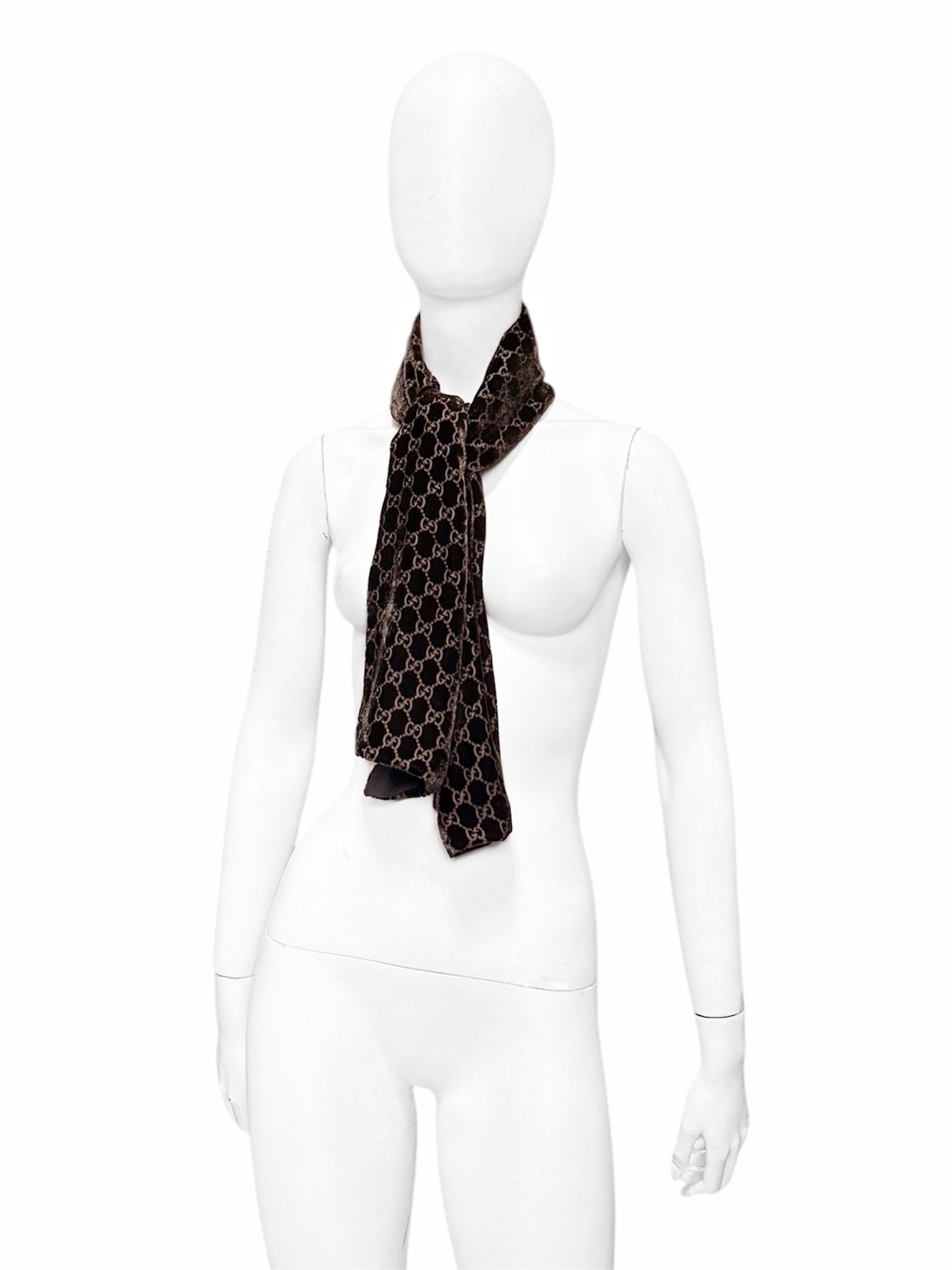 Gucci Fall 1997 Tom Ford Brown Monogram Velvet Scarf