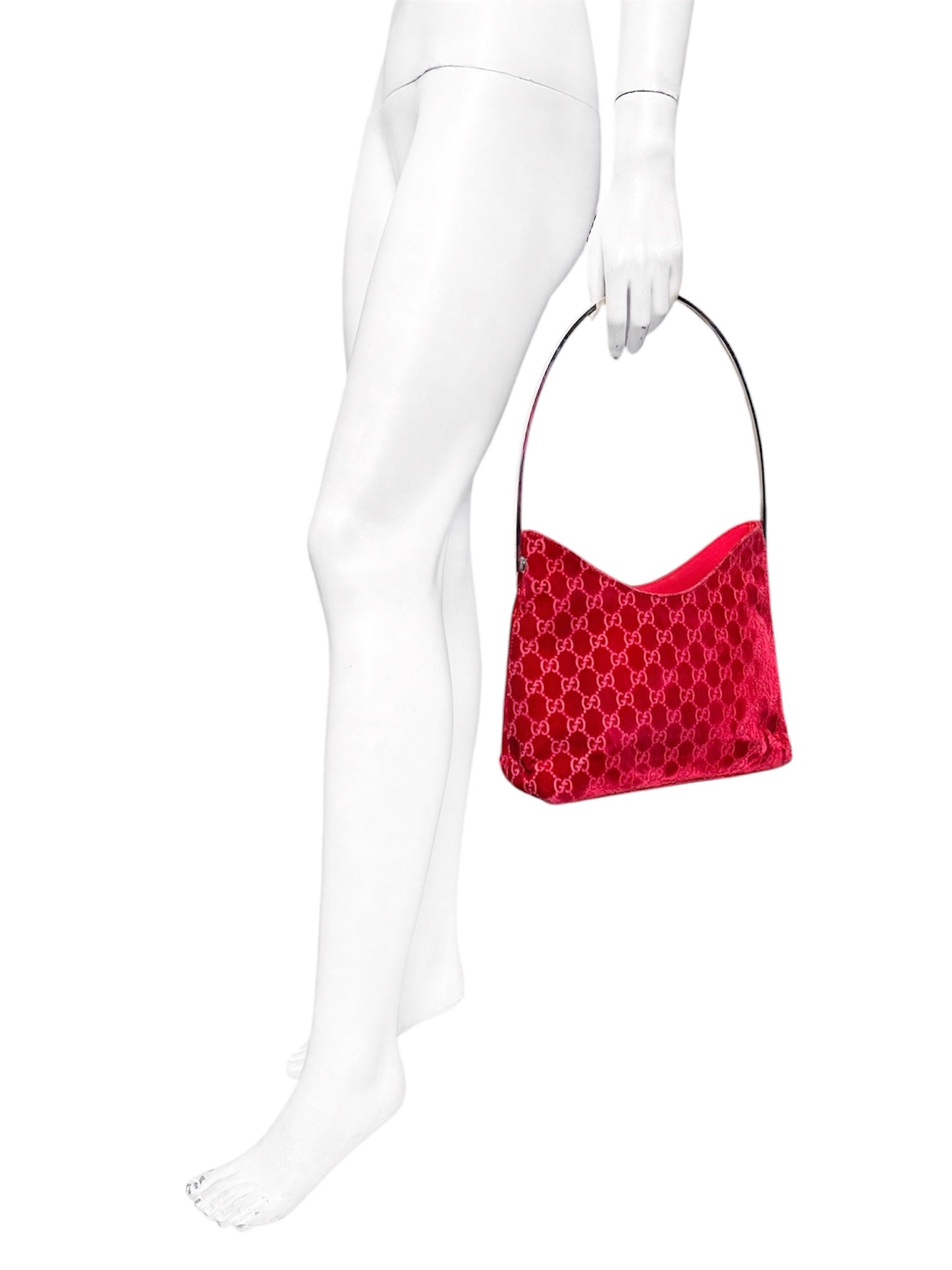 Gucci Fall 1997 Tom Ford Rihanna Red Monogram Velvet Handbag