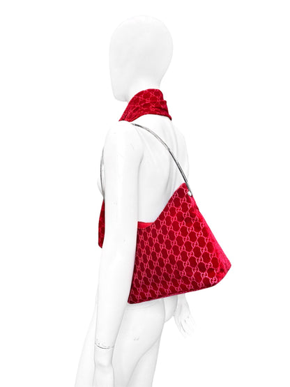 Gucci Fall 1997 Tom Ford Rihanna Red Monogram Velvet Handbag