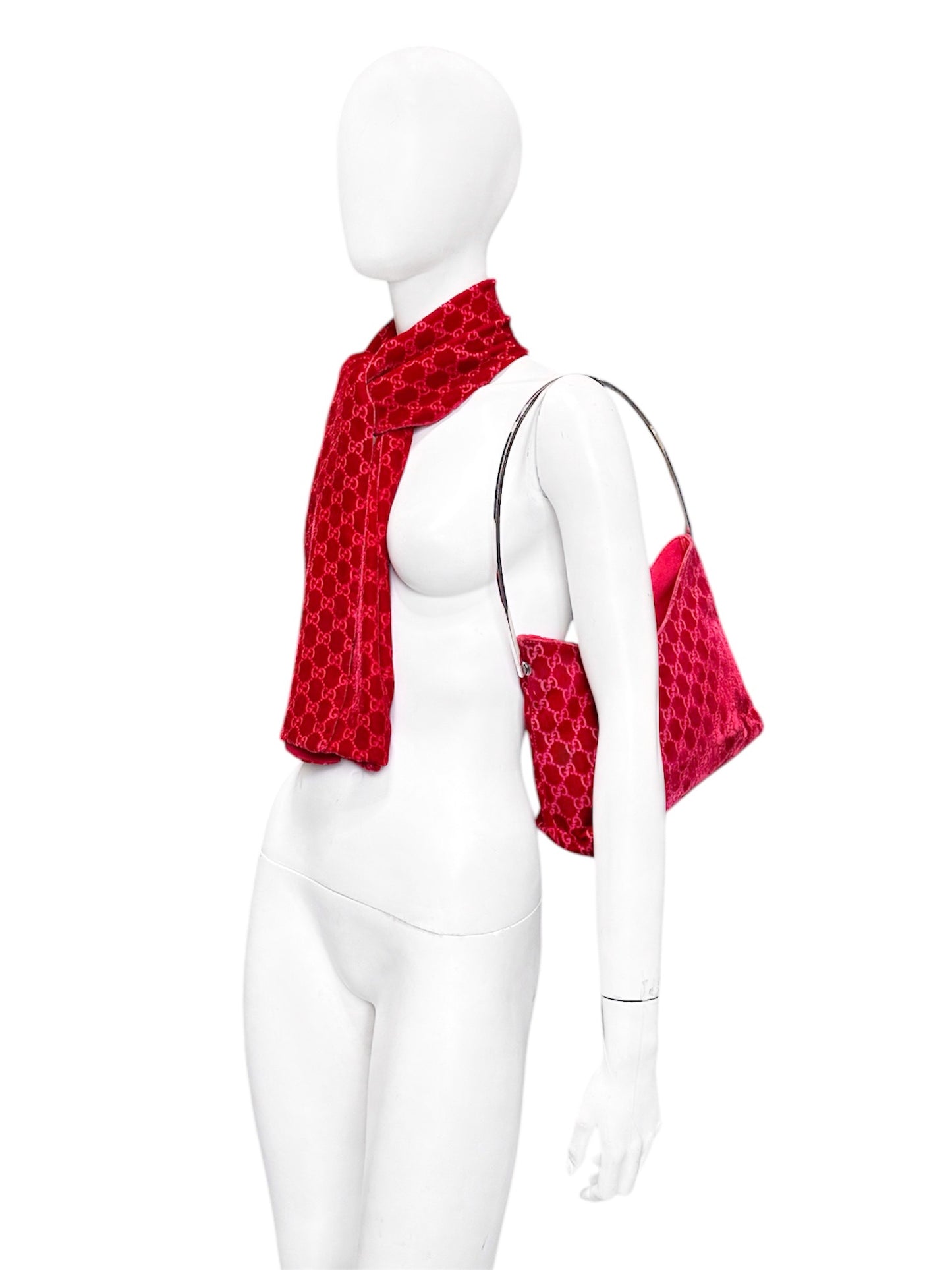 Gucci Fall 1997 Tom Ford Red Monogram Velvet Scarf