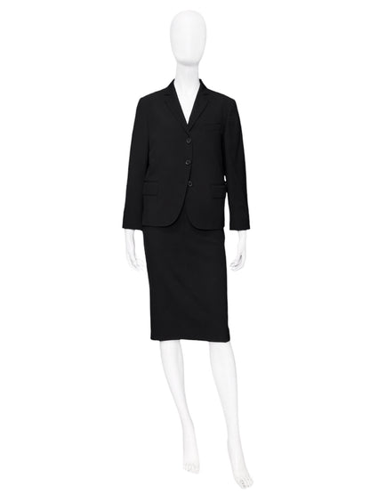Gucci Fall 2001 Tom Ford 3-Buttoned Black Laine Wool Blazer Jacket Skirt Set 42&38