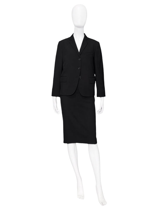 Gucci Fall 2001 Tom Ford 3-Buttoned Black Laine Wool Blazer Jacket Skirt Set 42&38