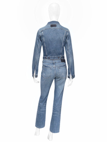 Gucci Spring 2001 Tom Ford Light Blue Denim Cropped Jacket Jeans Set 38