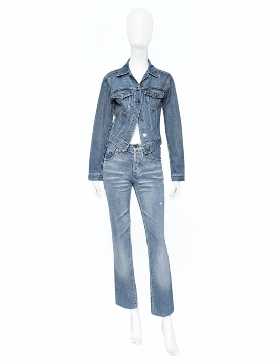 Gucci Spring 2001 Tom Ford Light Blue Denim Cropped Jacket Jeans Set 38
