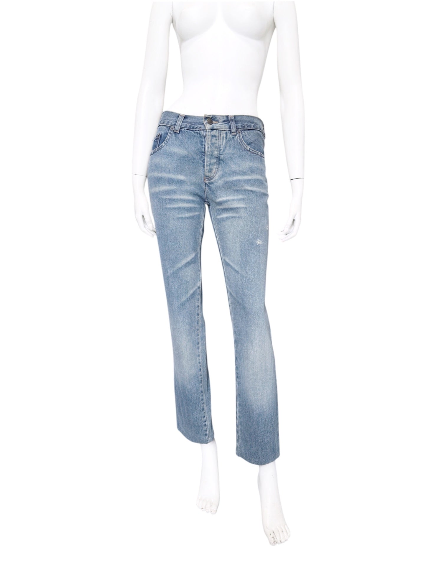 Gucci Spring 2001 Tom Ford Light Blue Denim Cropped Jacket Jeans Set 38