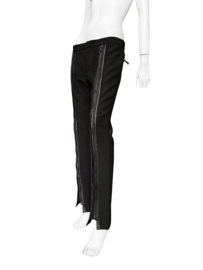 ICONIC Gucci Fall 2001 Tom Ford Black Wool &amp; Leather Zipper Pants 42