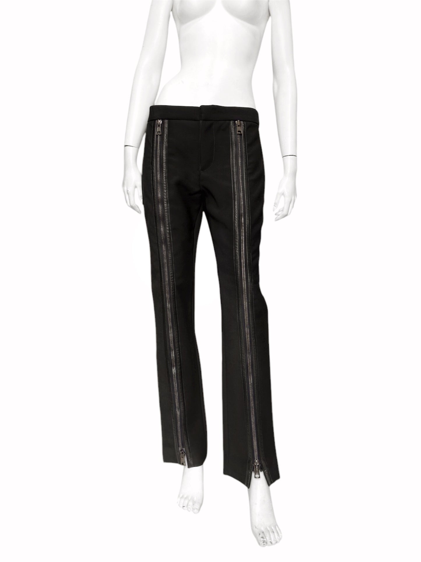 ICONIC Gucci Fall 2001 Tom Ford Black Wool &amp; Leather Zipper Pants 42