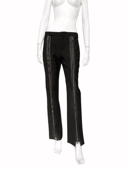 ICONIC Gucci Fall 2001 Tom Ford Black Wool &amp; Leather Zipper Pants 42