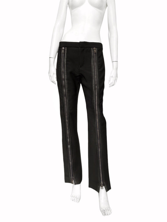 ICONIC Gucci Fall 2001 Tom Ford Black Wool &amp; Leather Zipper Pants 42