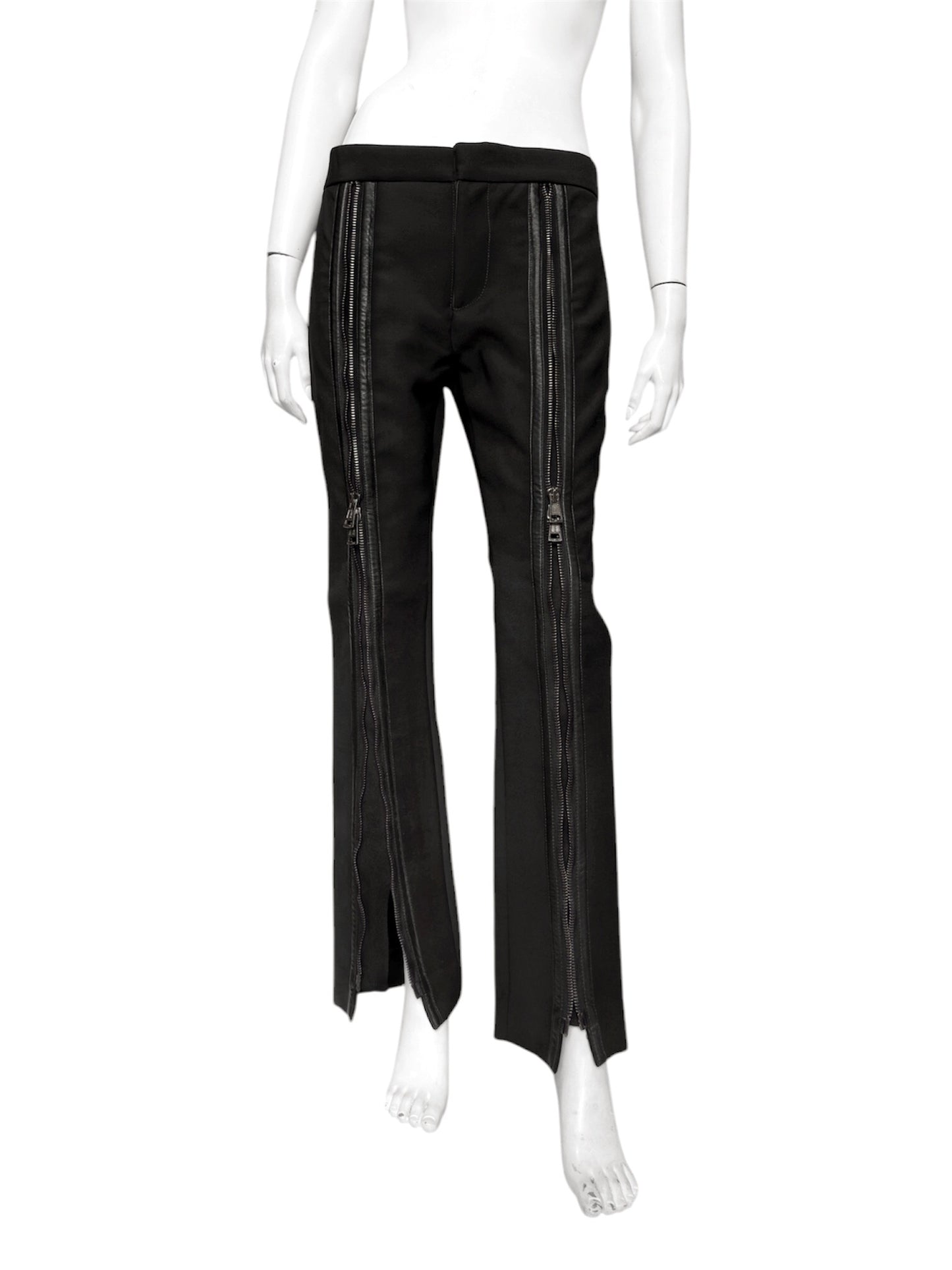 ICONIC Gucci Fall 2001 Tom Ford Black Wool &amp; Leather Zipper Pants 42