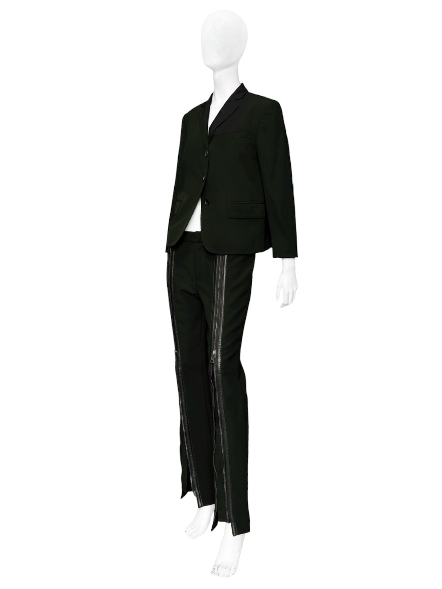 ICONIC Gucci Fall 2001 Tom Ford Black Wool &amp; Leather Zipper Pants 42