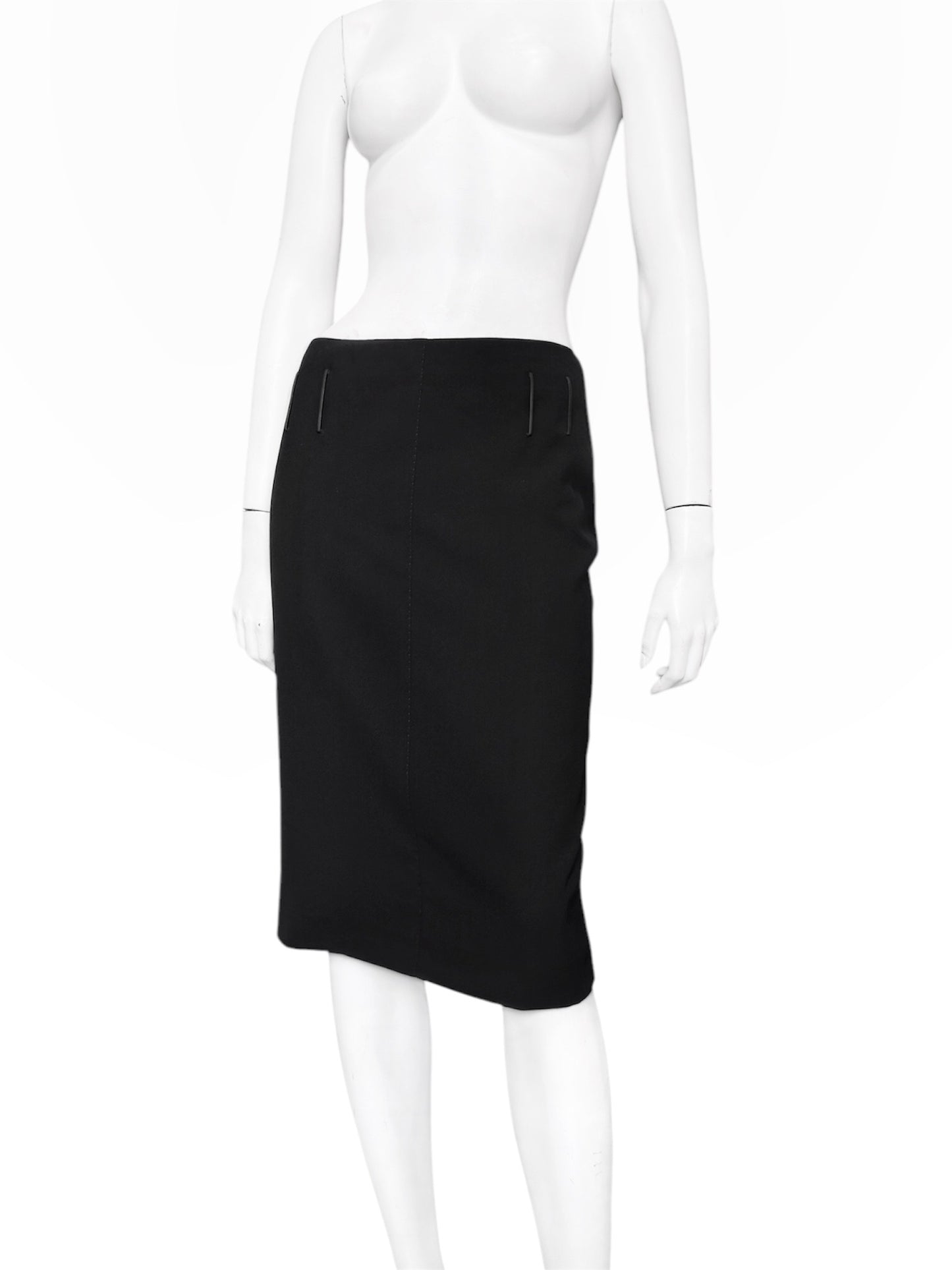 Gucci Fall 2001 Tom Ford 3-Buttoned Black Laine Wool Blazer Jacket Skirt Set 42&38