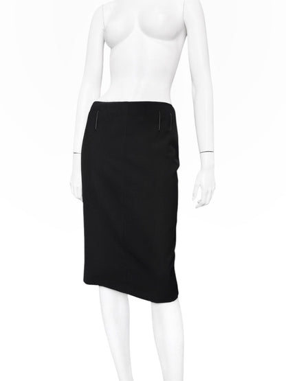 Gucci Fall 2001 Tom Ford 3-Buttoned Black Laine Wool Blazer Jacket Skirt Set 42&38