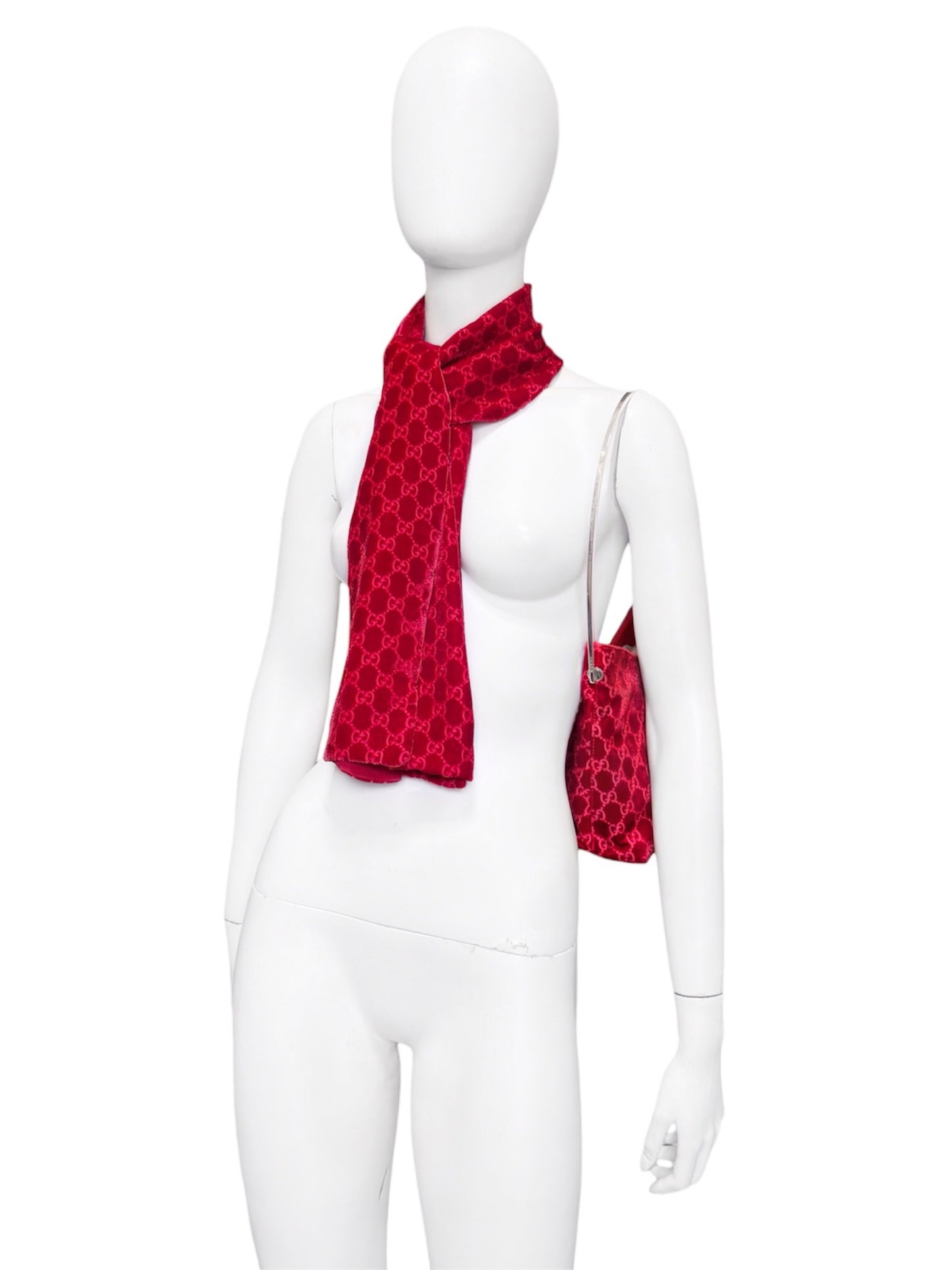 Gucci Fall 1997 Tom Ford Red Monogram Velvet Scarf