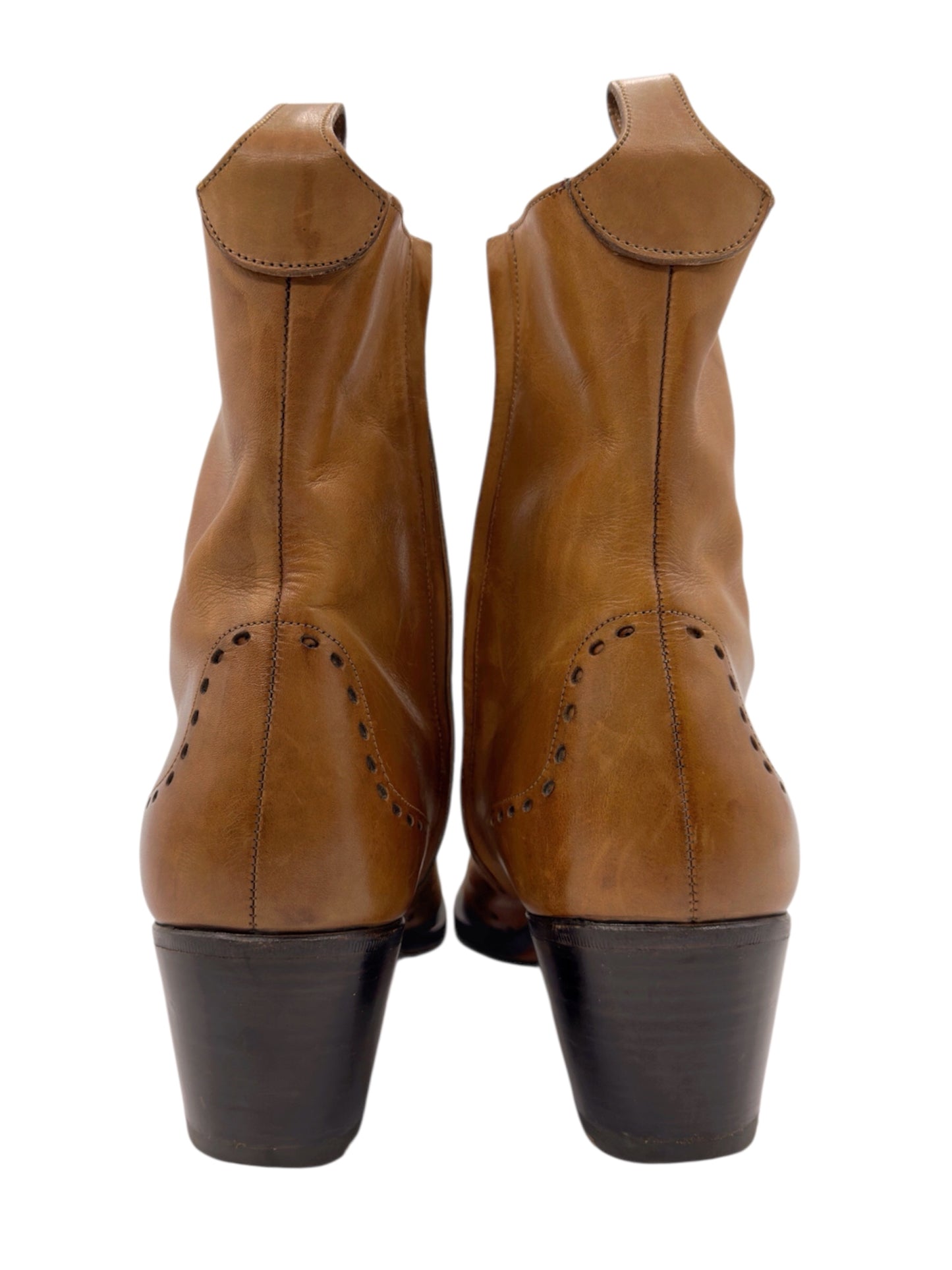 Yves Saint Laurent Rive Gauche Tom Ford Spring 2004 Men’s First Edition 65mm “Jonny” Brown Leather Wingtip Cuban Heeled Boots 44
