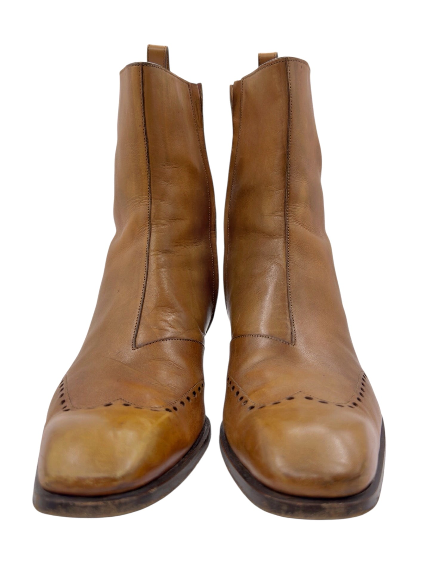 Yves Saint Laurent Rive Gauche Tom Ford Spring 2004 Men’s First Edition 65mm “Jonny” Brown Leather Wingtip Cuban Heeled Boots 44