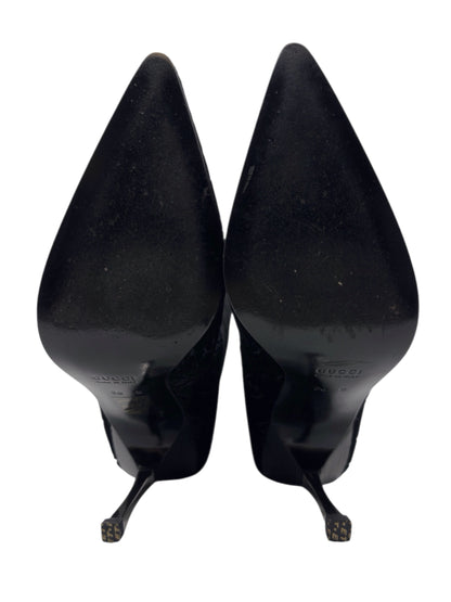 Gucci Fall 1997 Tom Ford Dark Navy Guccisima Monogram Velvet Metal Heel Tall Boots 36