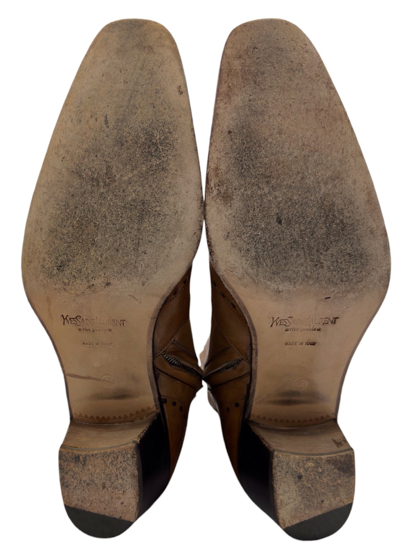 Yves Saint Laurent Rive Gauche Tom Ford Spring 2004 Men’s First Edition 65mm “Jonny” Brown Leather Wingtip Cuban Heeled Boots 44