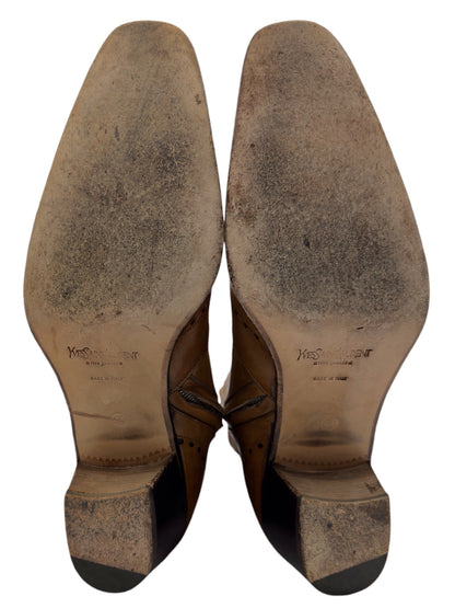 Yves Saint Laurent Rive Gauche Tom Ford Spring 2004 Men’s First Edition 65mm “Jonny” Brown Leather Wingtip Cuban Heeled Boots 44