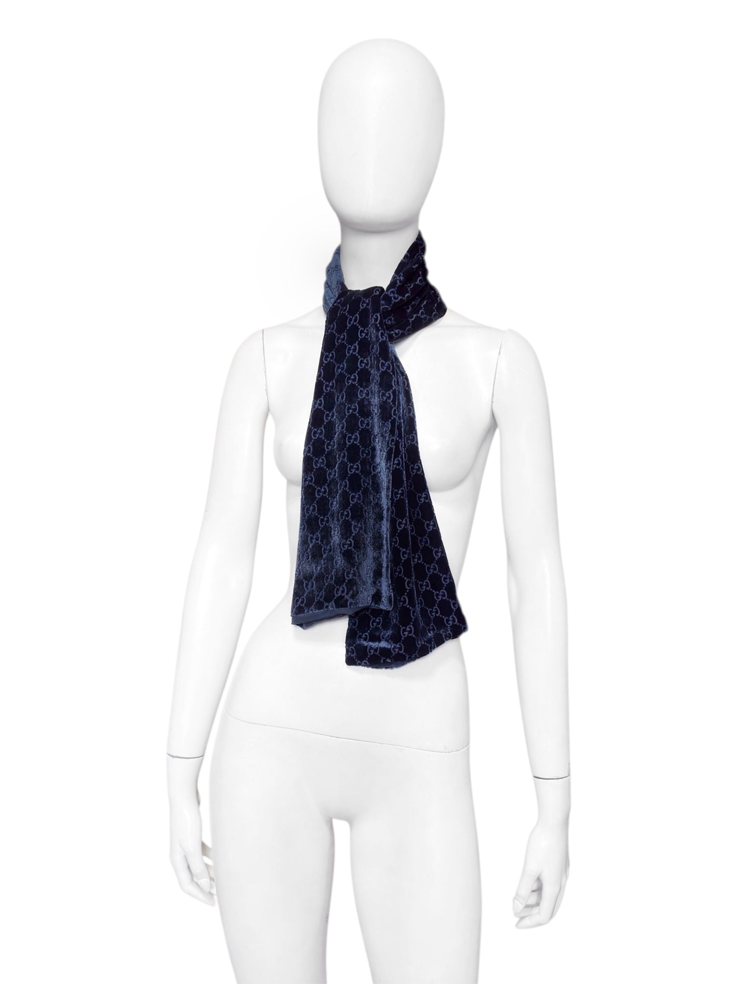 Gucci Fall 1997 Tom Ford Navy Monogram Velvet Scarf