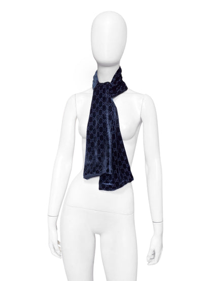 Gucci Fall 1997 Tom Ford Navy Monogram Velvet Scarf