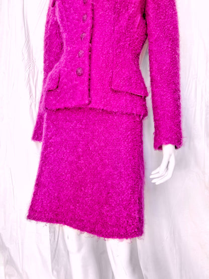 Christian Dior Fall 1997 John Galliano Fuschia Mohair Bar Jacket Skirt Suit