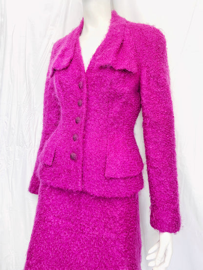 Christian Dior Fall 1997 John Galliano Fuschia Mohair Bar Jacket Skirt Suit