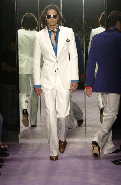 Yves Saint Laurent Rive Gauche Tom Ford Spring 2004 Men’s First Edition 65mm “Jonny” Brown Leather Wingtip Cuban Heeled Boots 44