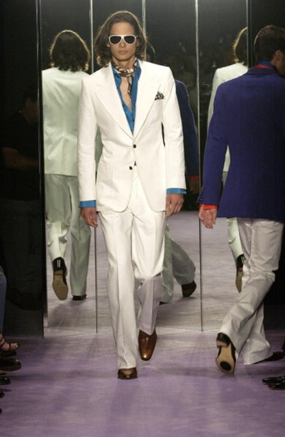 Yves Saint Laurent Rive Gauche Tom Ford Spring 2004 Men’s First Edition 65mm “Jonny” Brown Leather Wingtip Cuban Heeled Boots 44
