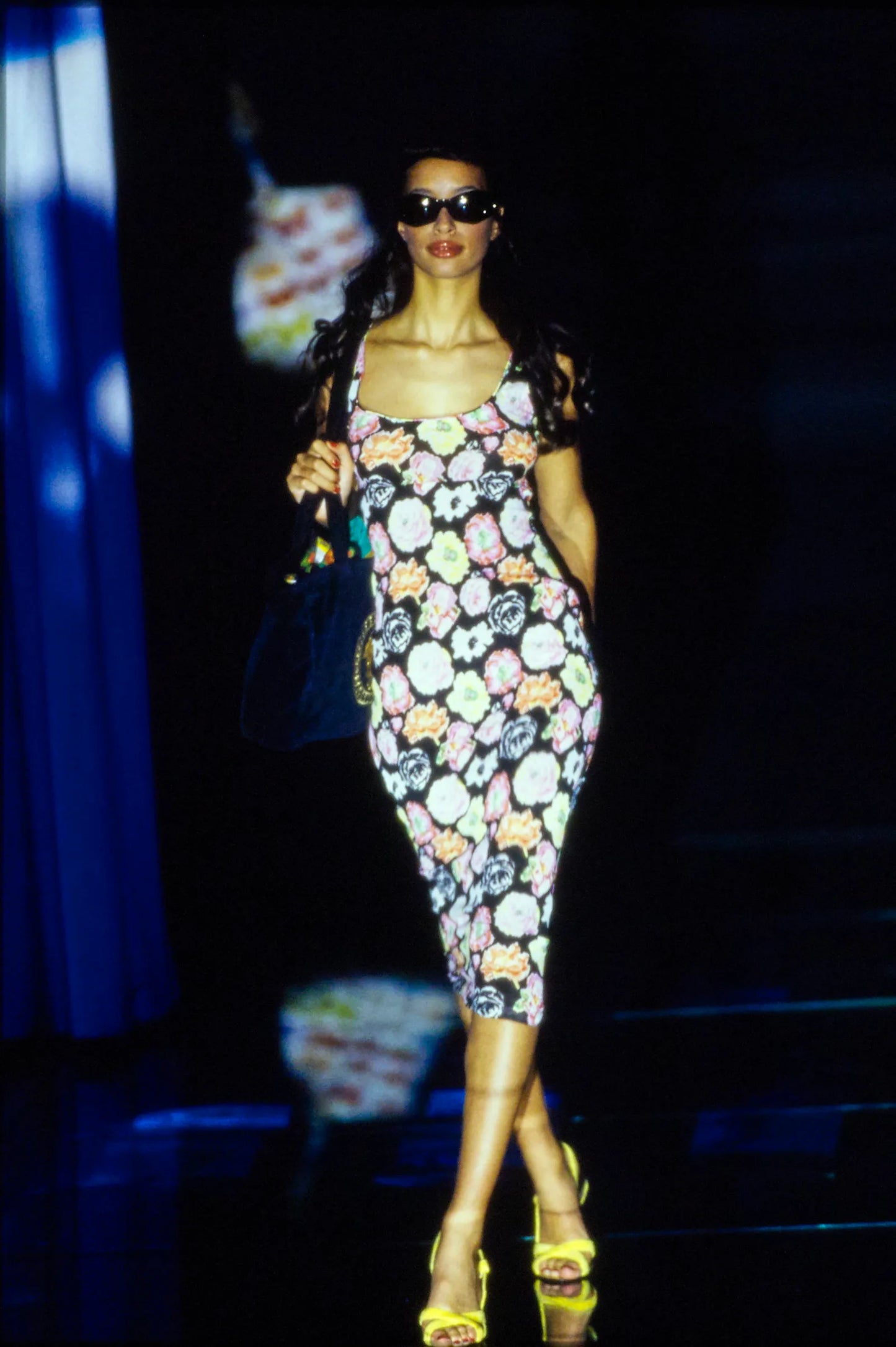 Gianni Versace Spring 1995 ICONIC Floral Print Semi-Sheer Silk Stretch Dress 40