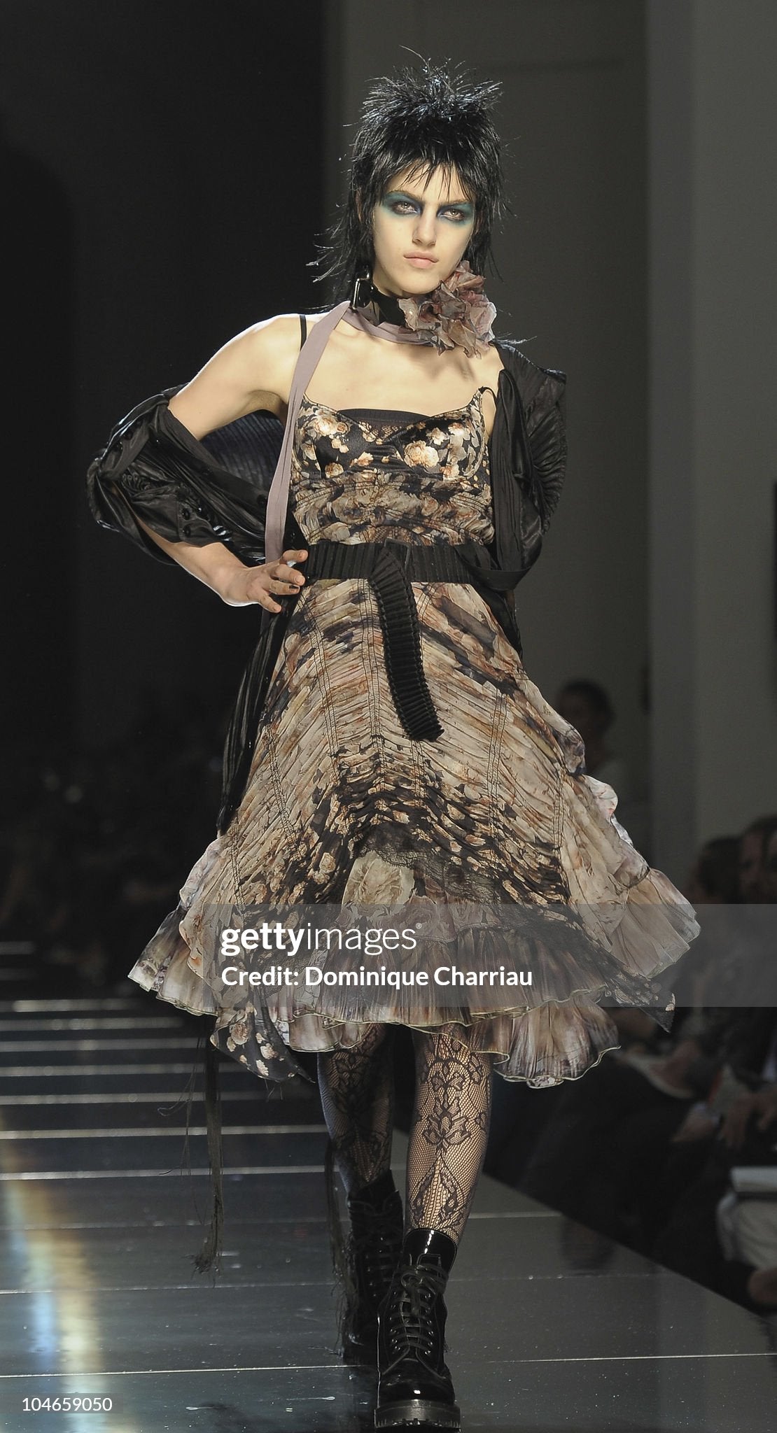 Jean Paul Gaultier Spring 2011 Ruched Floral Mesh Dress S