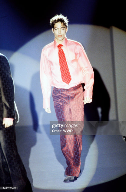 Gucci Fall 1997 Tom Ford Men’s Red Monogram Velvet Trousers Pants 48