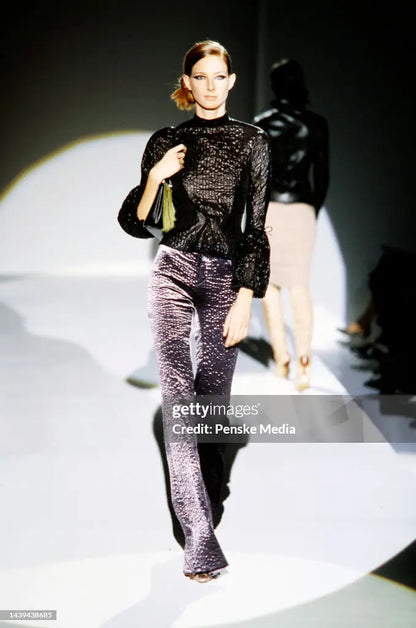 Gucci Fall 1999 Tom Ford Purple Crushed Velvet Flared Pants 42