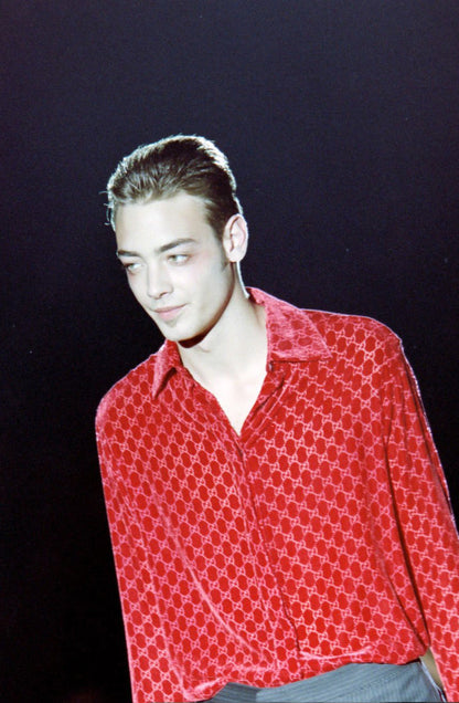 Gucci Fall 1997 Tom Ford Red Monogram Velvet Scarf